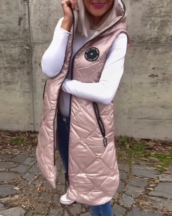 WW | Ärmellose, legere Steppjacke mit Kapuze und Reißverschluss