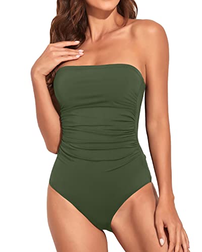 WW | Bandeau Badeanzug Strapless Badeanzüge Für Frauen Armeegrün
