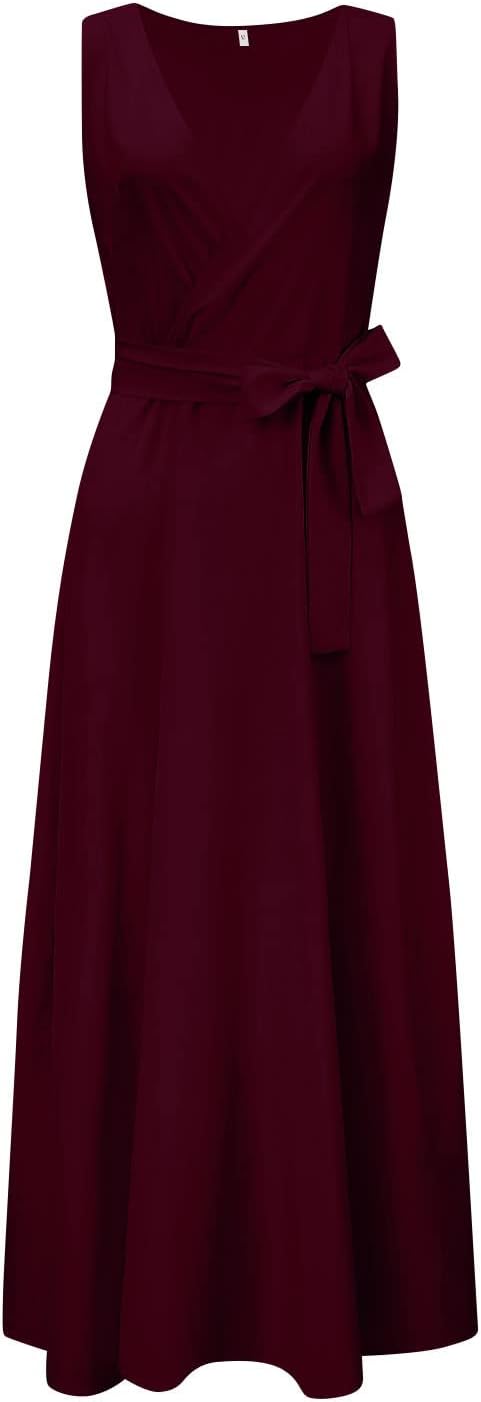 Elegantes Maxikleid für Damen – Ärmelloses V-Ausschnitt Abendkleid in Uni-Farben, Langes Kleid für Hochzeit & Sommerfeste