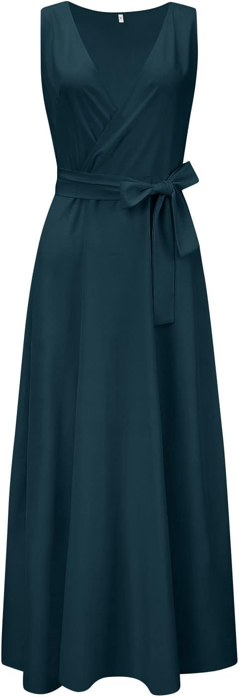 Elegantes Maxikleid für Damen – Ärmelloses V-Ausschnitt Abendkleid in Uni-Farben, Langes Kleid für Hochzeit & Sommerfeste