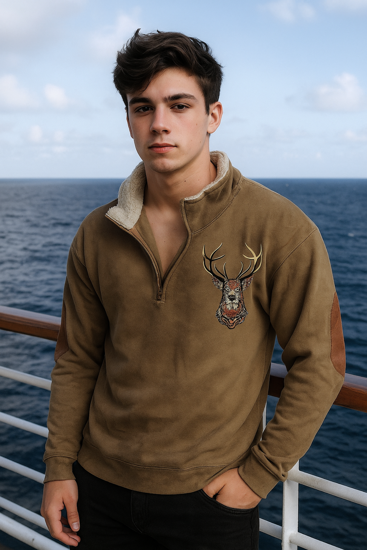 Kristoff Knitted Jumper with Deer Detail - Brown