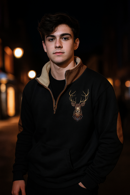 Kristoff Strickpullover mit Hirschdetail - Schwarz