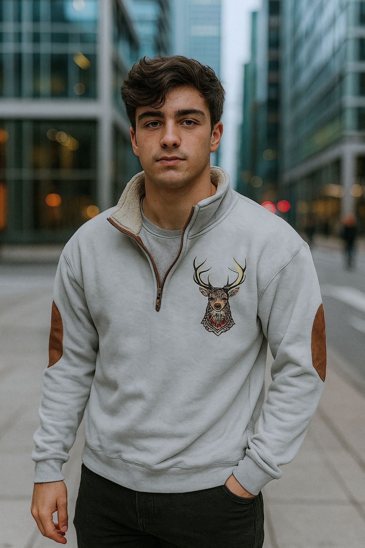 Kristoff Knitted Sweater with Deer Detail - White