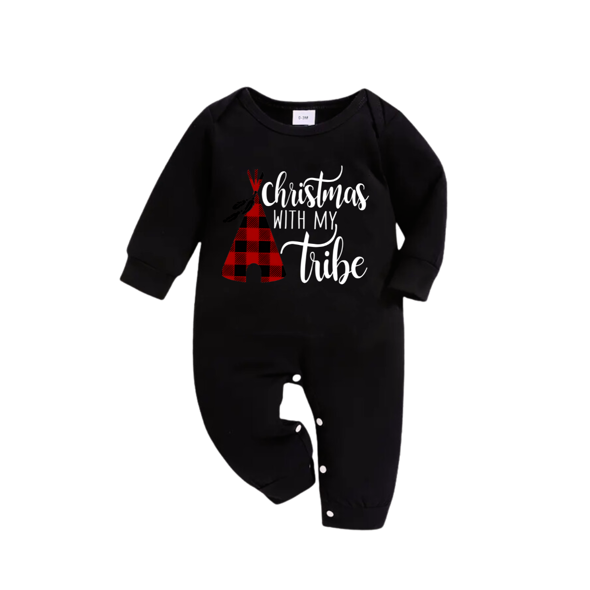 WW | "Merry Christmas" Text Print Black Long Sleeve Top with Green and Black Plaid Family Pajamas
