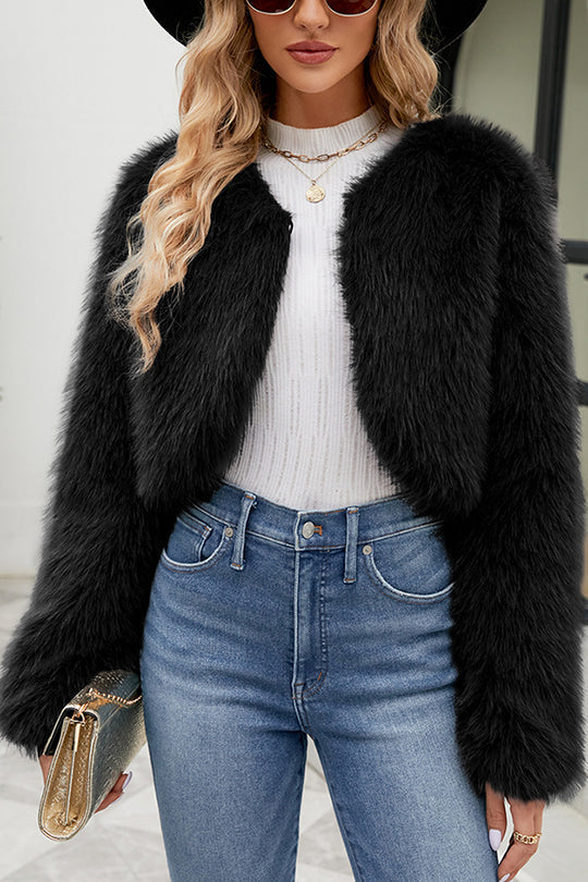 WW | Long Sleeve Short Casual Faux Fur Jacket