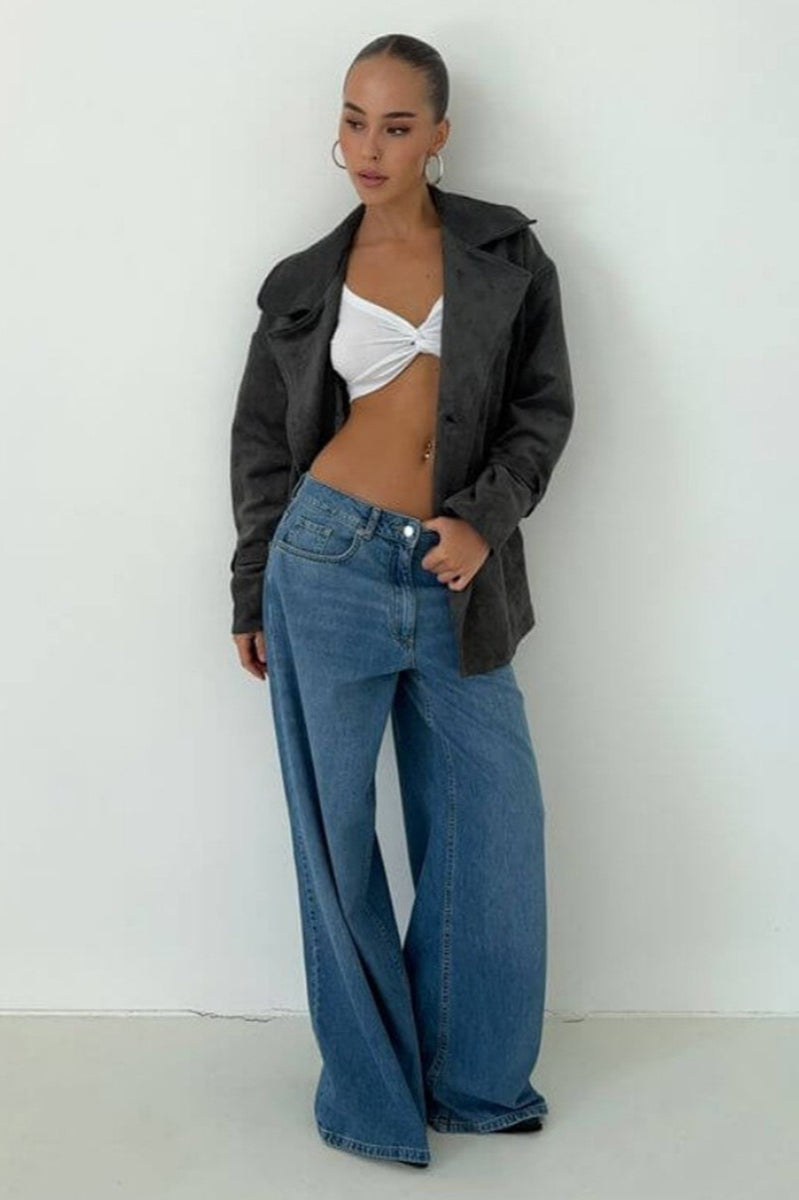 WW | Suede Lapel Waistband Jacket Coat
