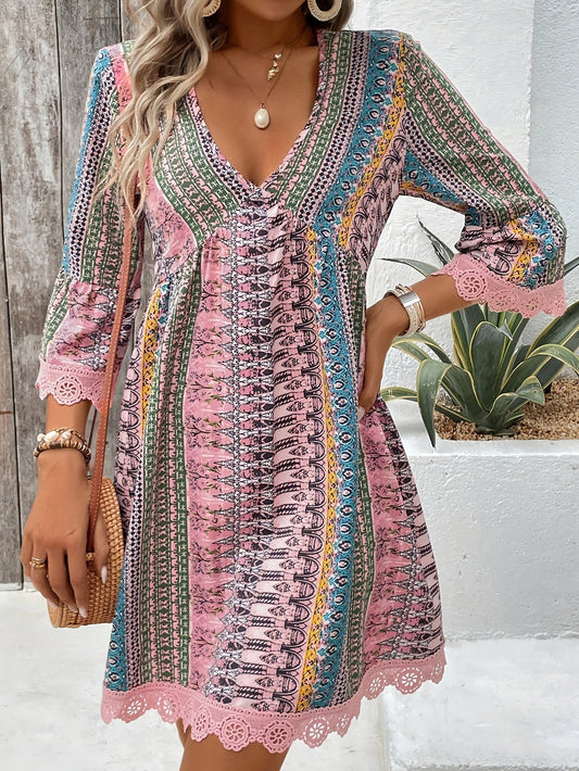 Sofie - V-Neck Dress with Lace Trim