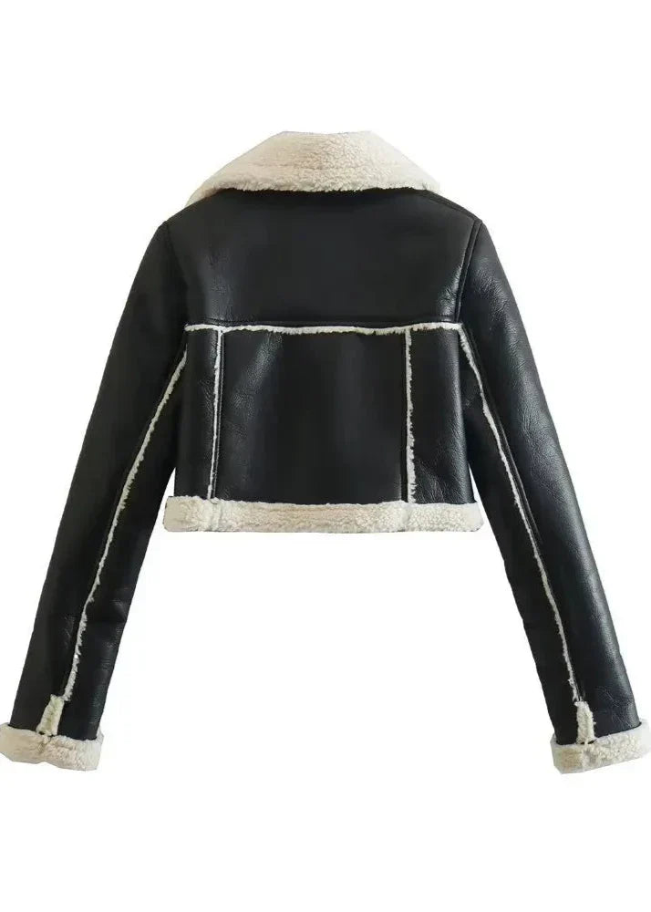WW | Sherpa Trim Lederjacke - Kurzer Reißverschlussstil