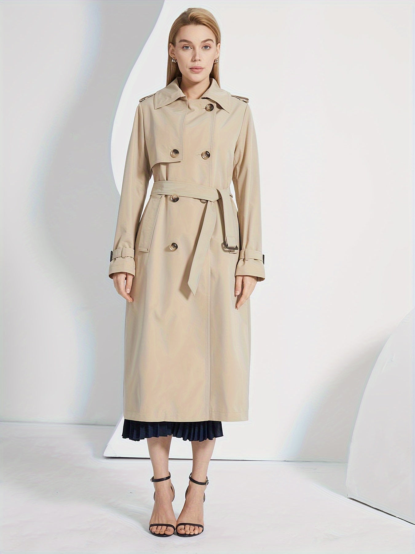 WW | Langarm-Trenchcoat mit einfarbigem Gürtel-Design für Damen - Für den Alltag