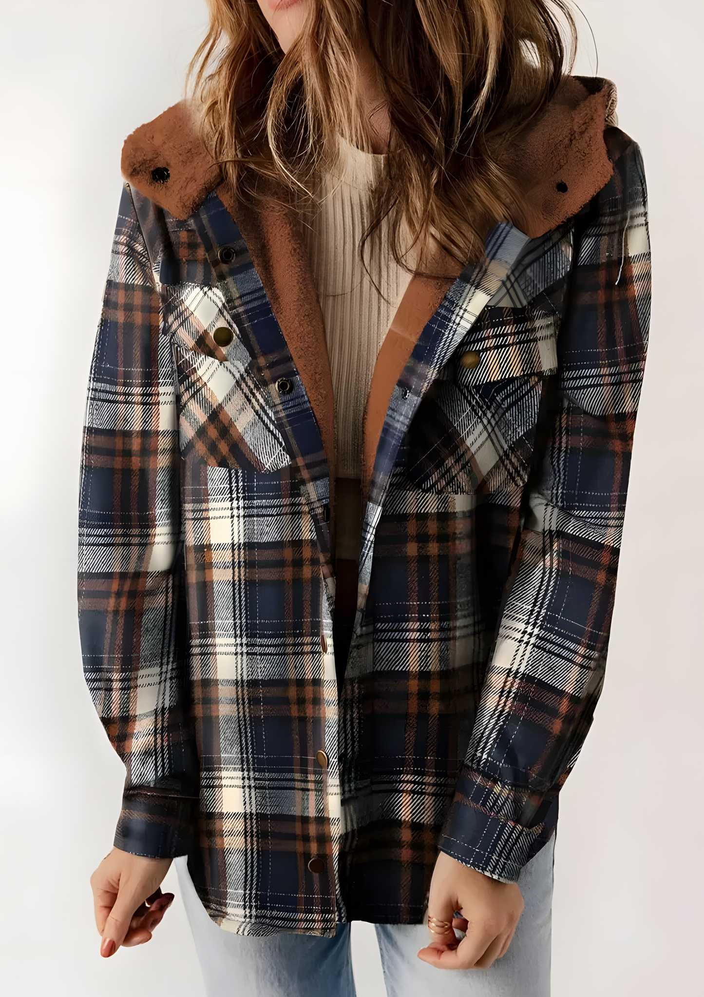 Yseldis Checked Lined Fleece Jacket - Blue