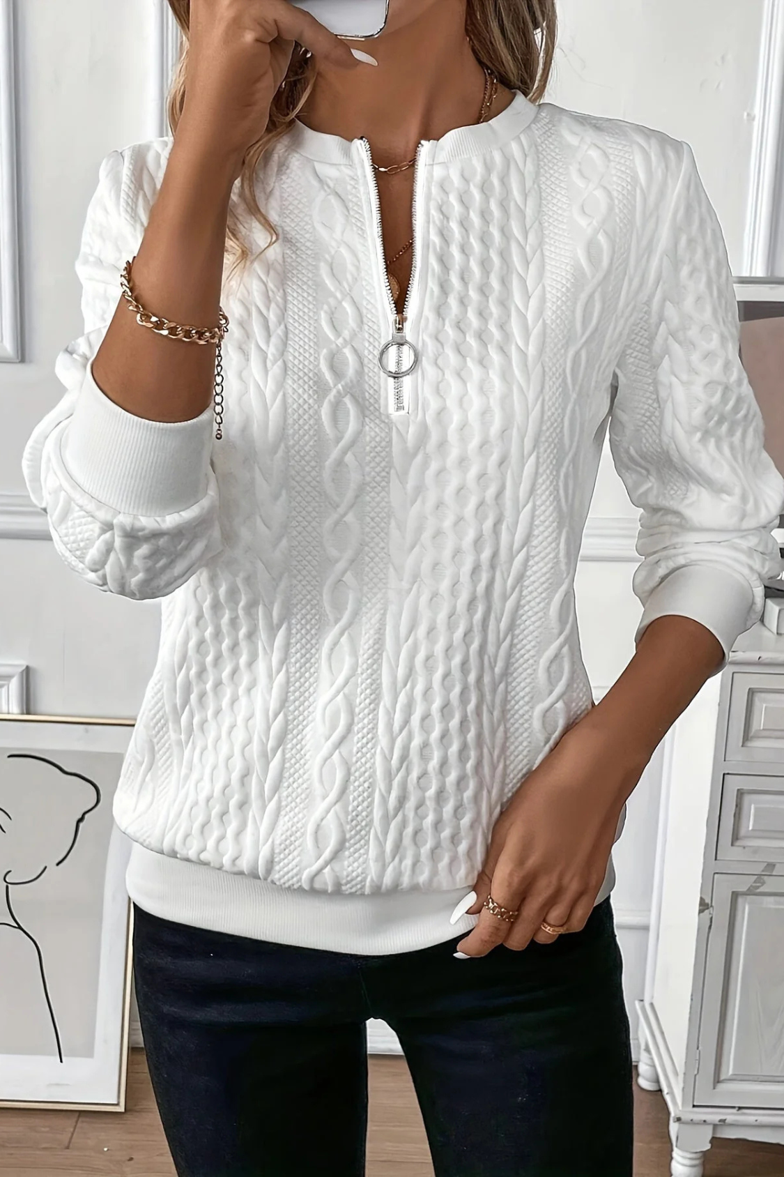Melanie Versatile Autumn Sweater - White