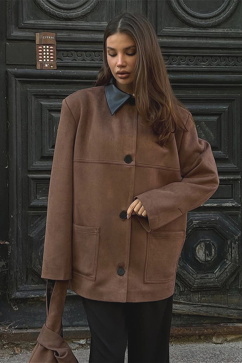 WW | Retro suede collar contrast jacket