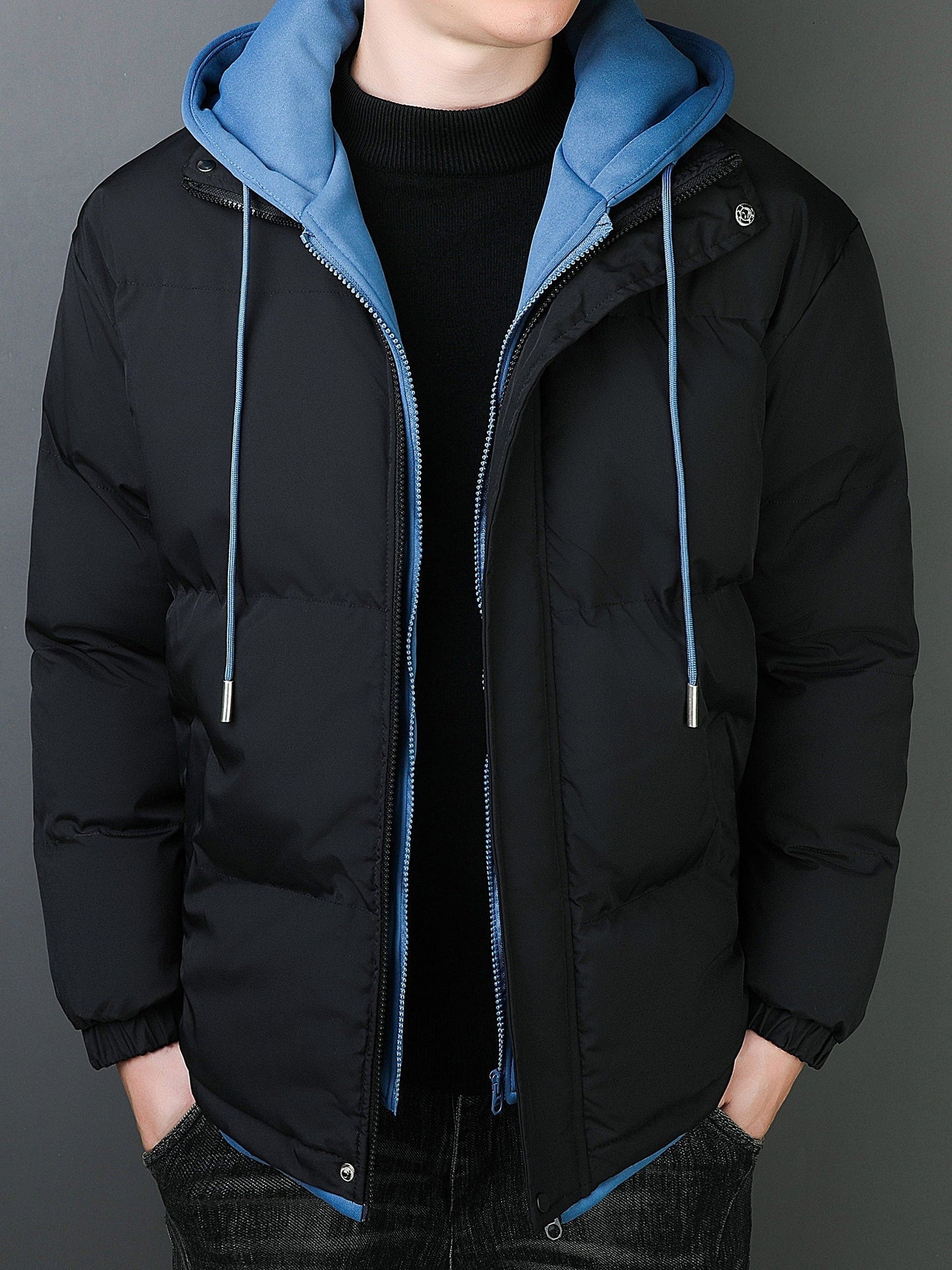 WW | Fake Two-Piece Hooded Winter Jacket for Men - Perfect for Outdoor Activities