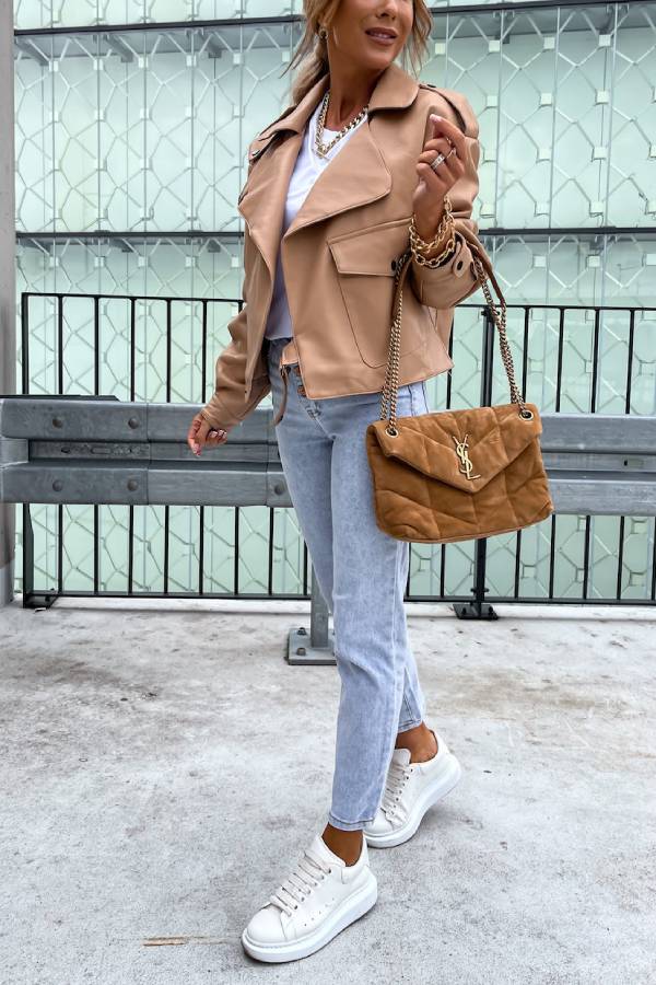 WW | Leder Revers Taschen Britischer Stil Kurzjacke