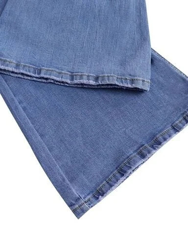 WW | Women's High-Waisted Flare Jeans with Button Fly, Figure-Hugging Cut, and Flared Leg for a Retro Style