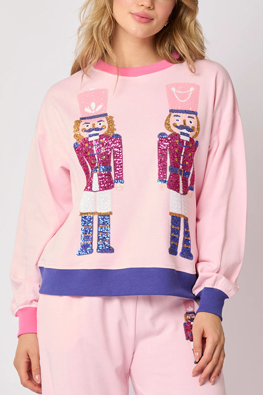 WW | Weihnachtsmann Pailletten Freizeit Sweatshirt und elastische Taillen lockere Taschenhose Set