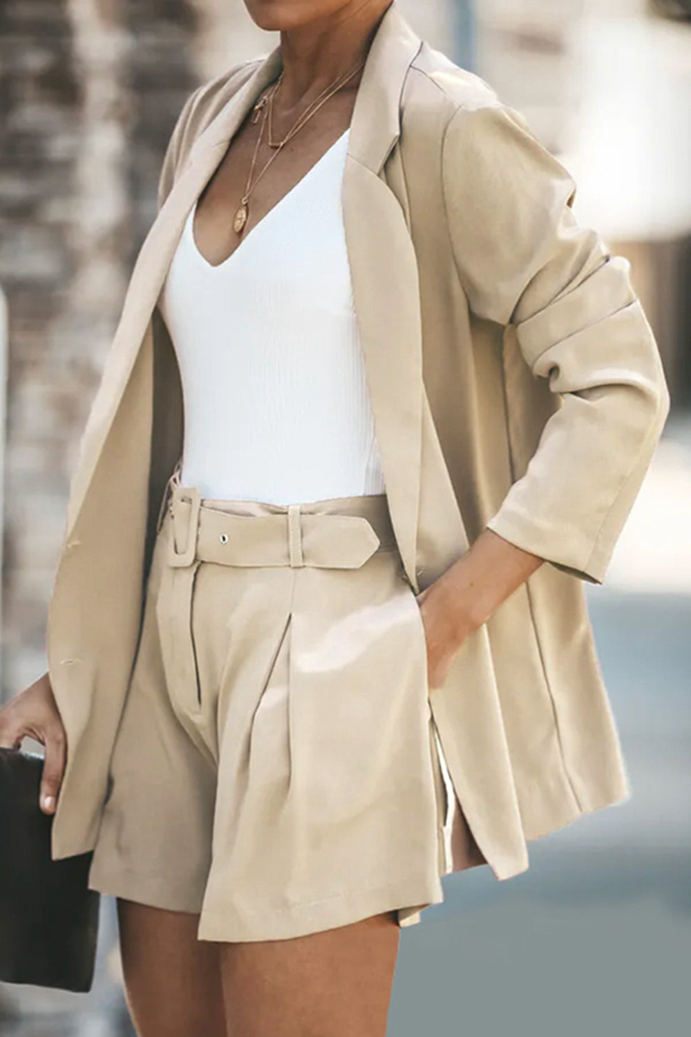 WW | Longline Blazer und Shorts Set mit Taschen