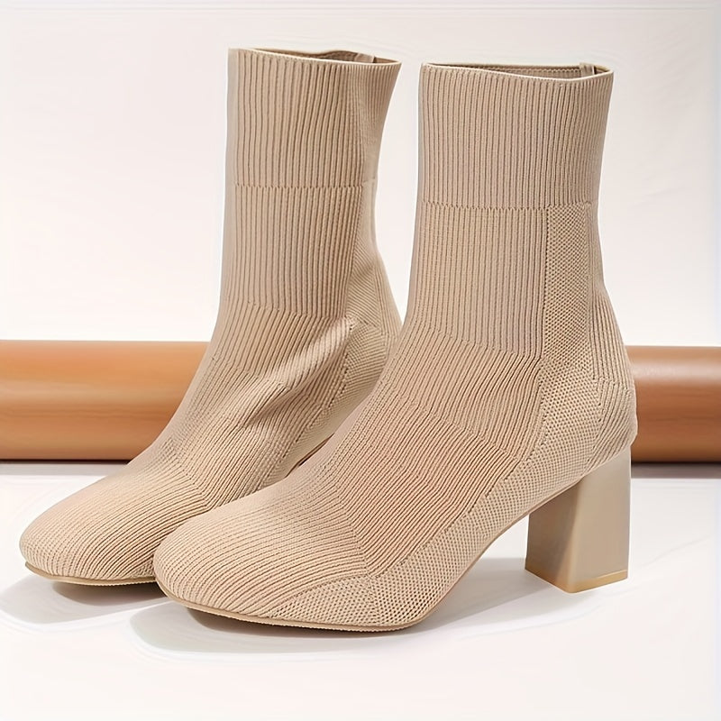 WW | Half-Height Knitted Boots With Block Heel