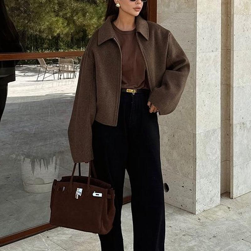 WW | Warm Long-Sleeved Down Collar Jacket with Zipper