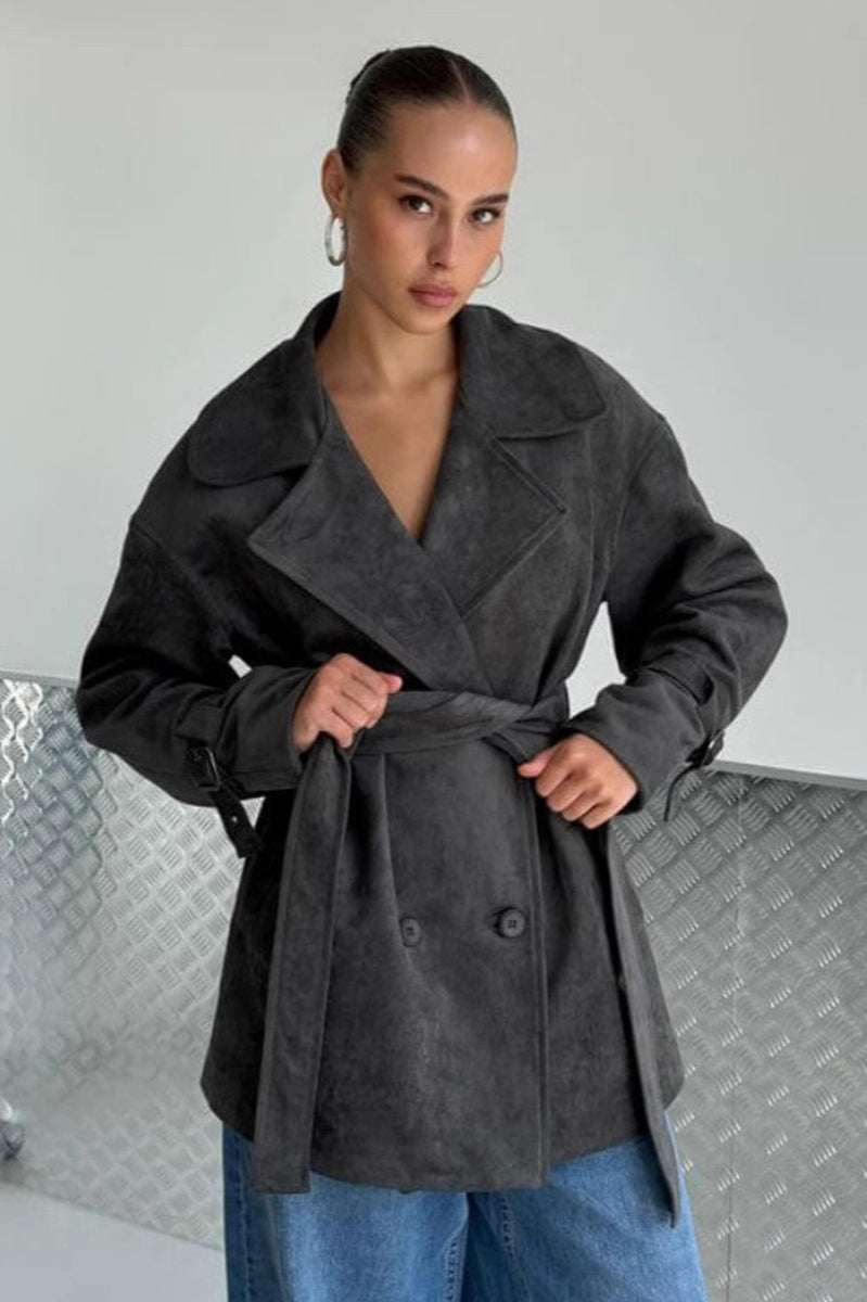 WW | Suede Lapel Waistband Jacket Coat