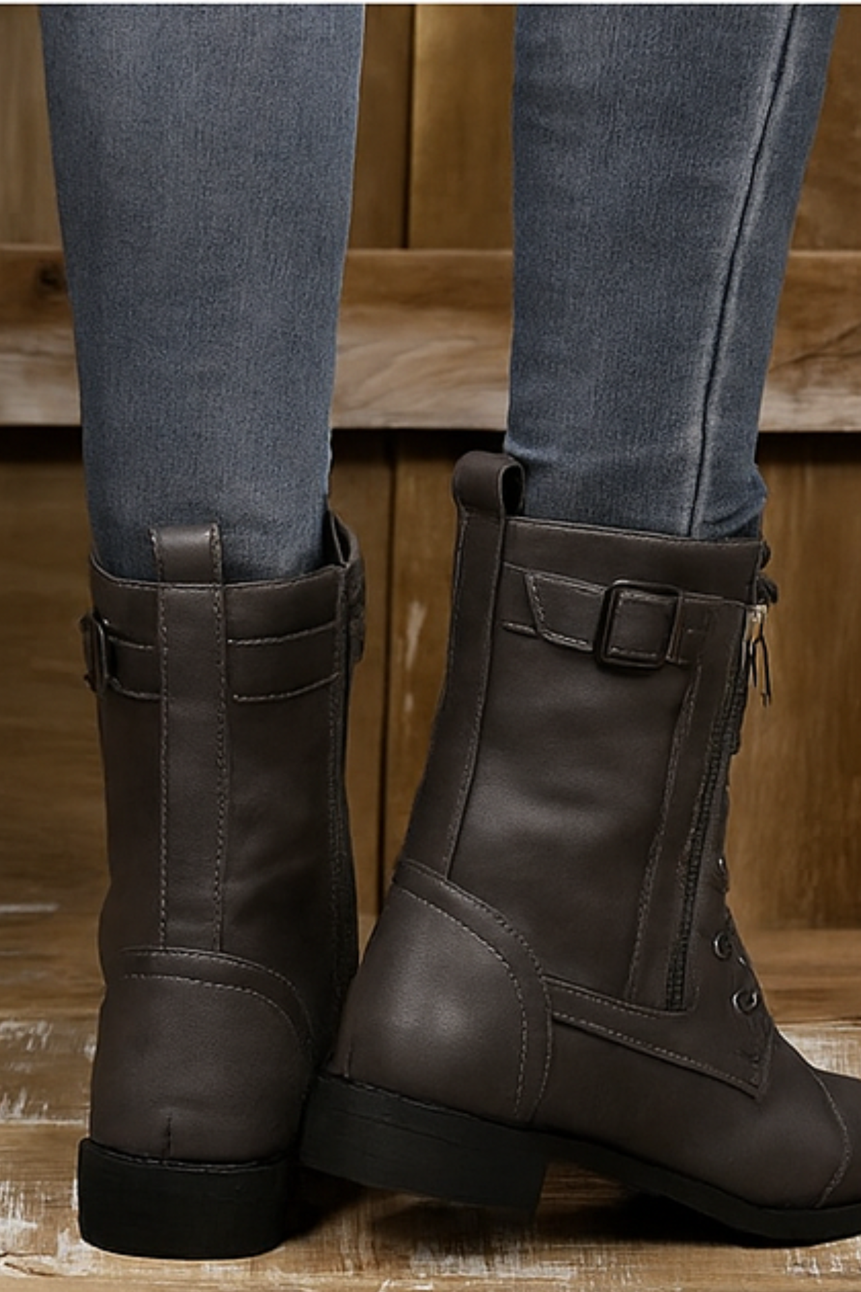 Miya Leather Boots with Zipper - Grey