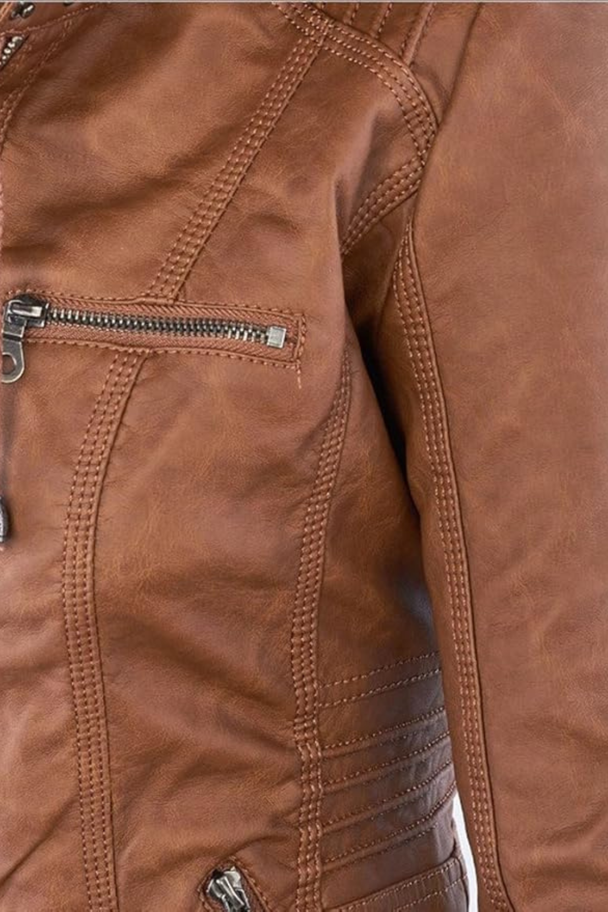 Eva Weatherproof Women's Leather Jacket with Hood - Khaki