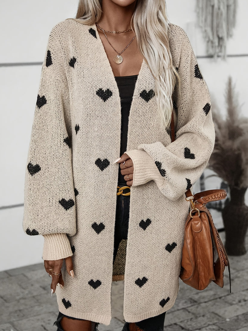 WW | Heart Pattern Wool Knit Cardigan for Women - Perfect for Everyday Wear