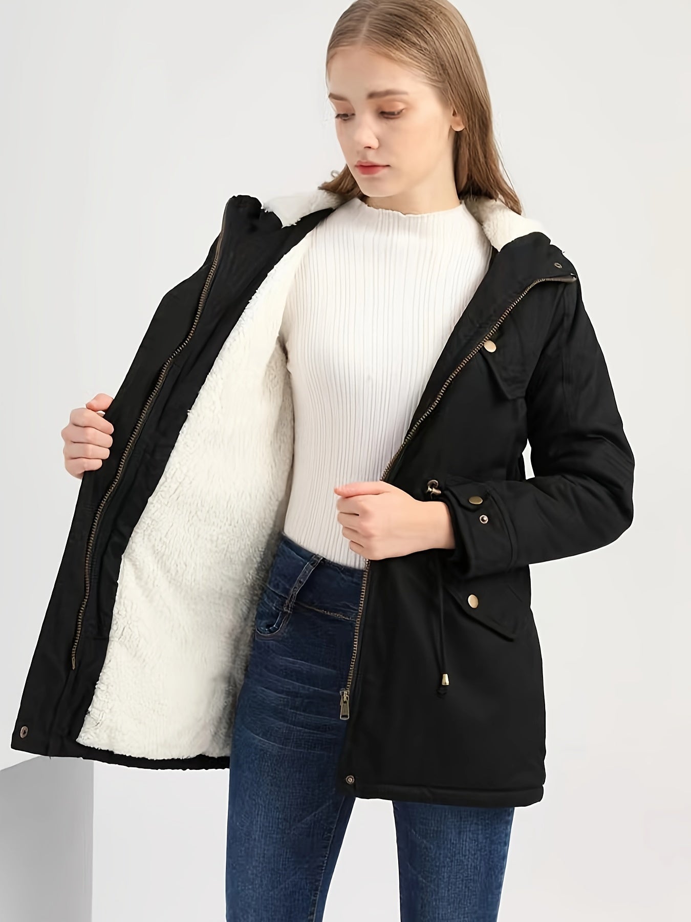 WW | halblange warme Fleece-Winterjacke für Damen - Perfekt für WW | Tage