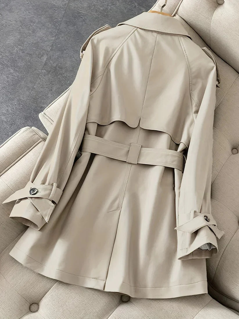 WW | einfarbiger Trenchcoat mit gegürteter mittellanger Passform für Damen - Ideal für Frühling und Herbst