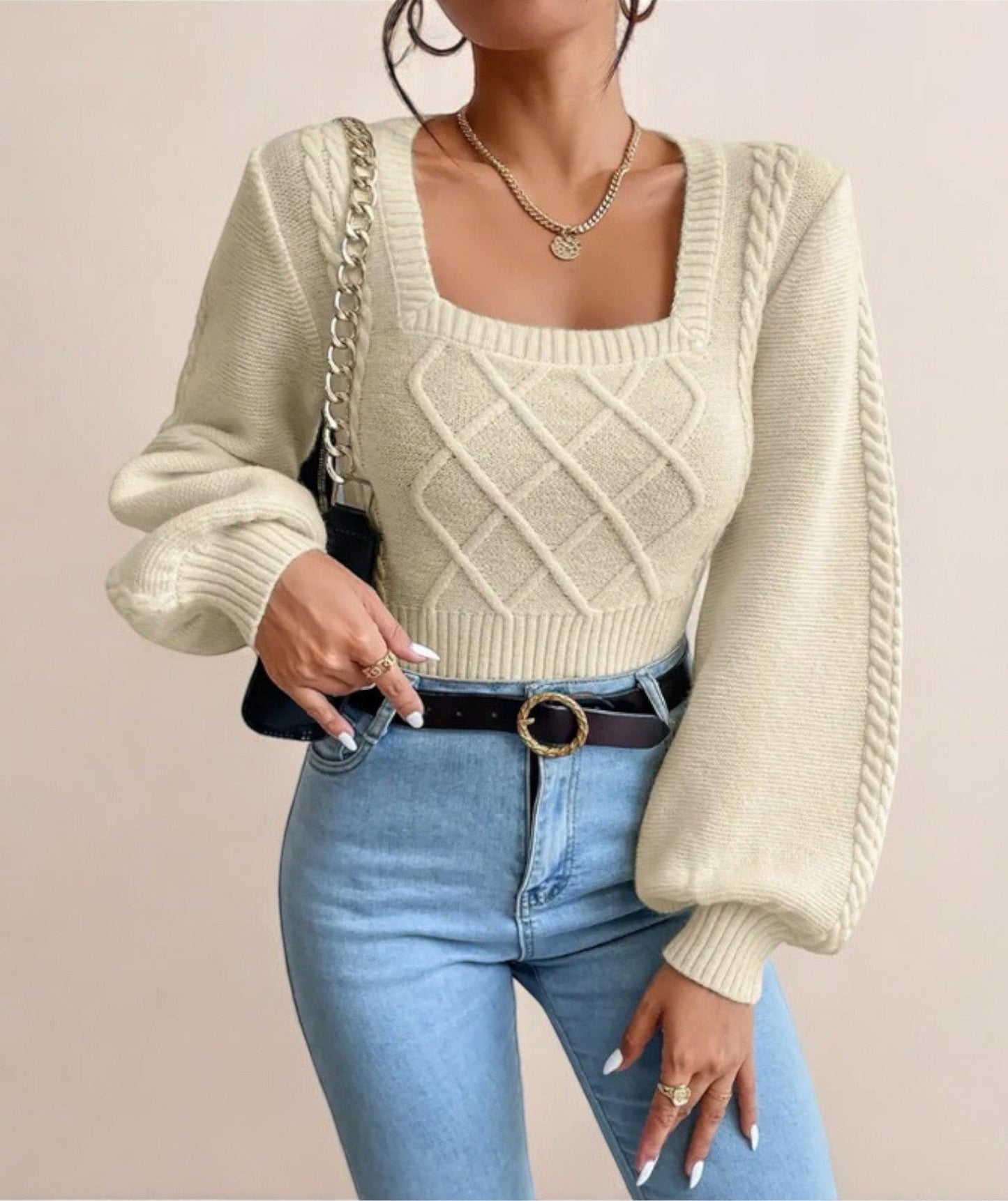 WW | Women's Sweater with Modern and Chic Rectangle Neckline