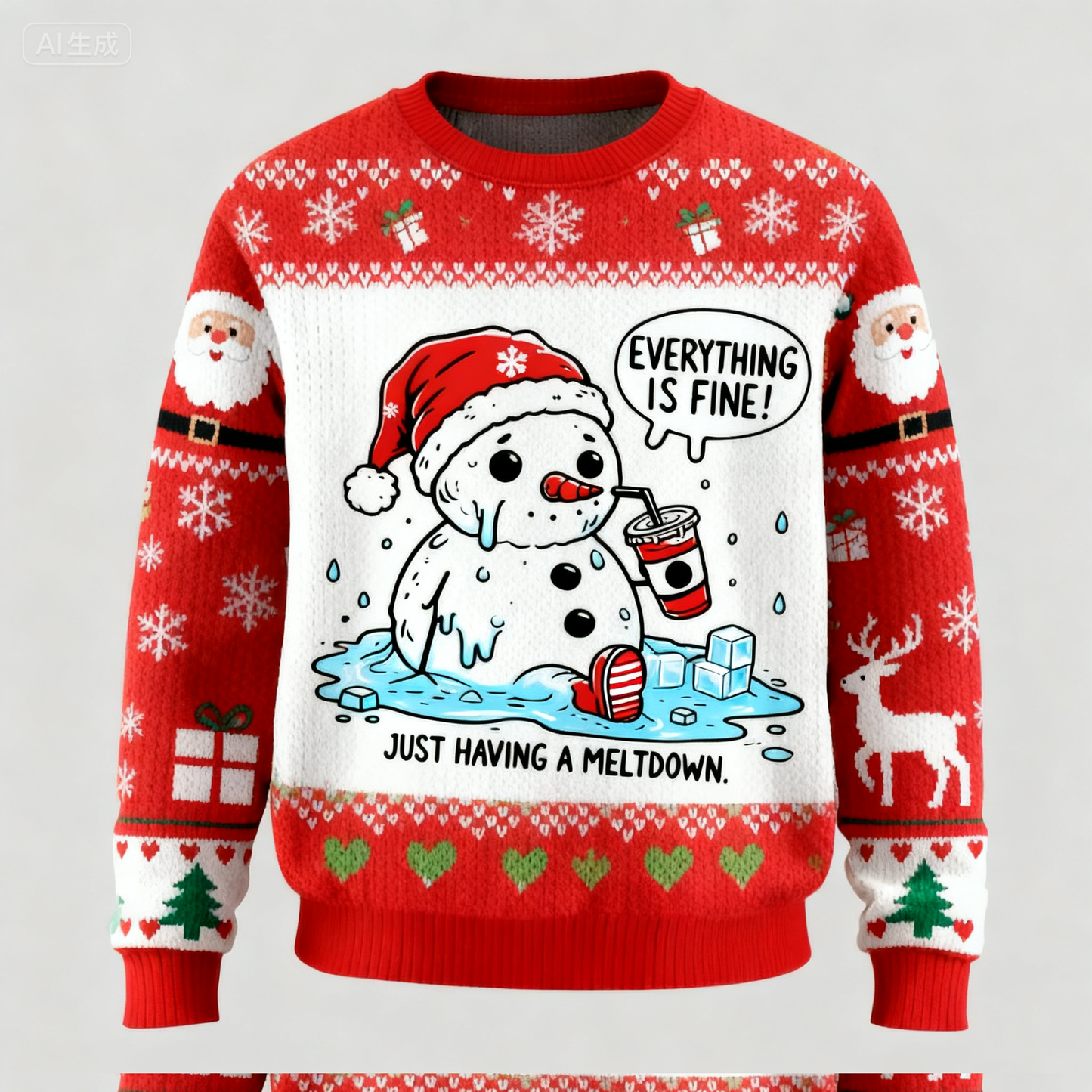 WW | Soft Fleece Schneemann Muster Hässlicher Pullover - Unisex Weihnachtsfeier-Essential
