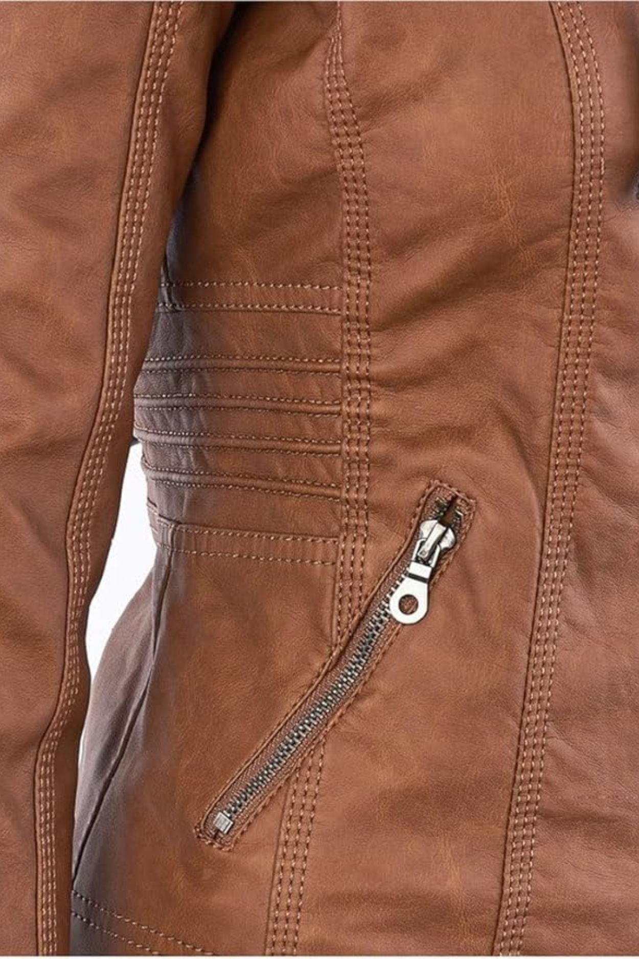 Eva Weatherproof Women's Leather Jacket with Hood - Khaki