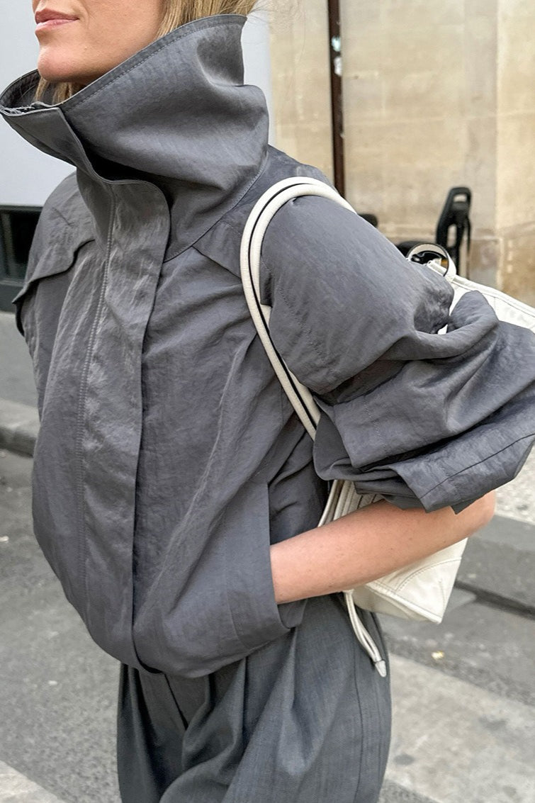WW | Graue Hohe Kragenjacke