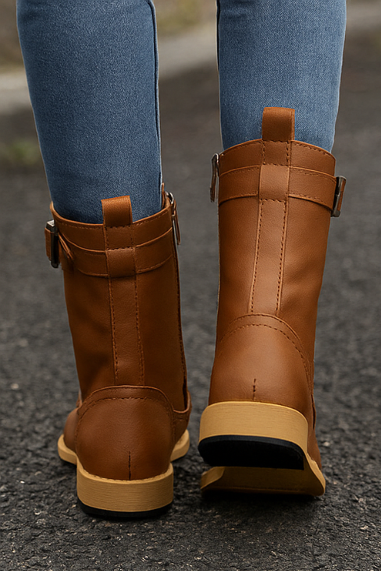 Miya Leather Boots with Zipper - Brown