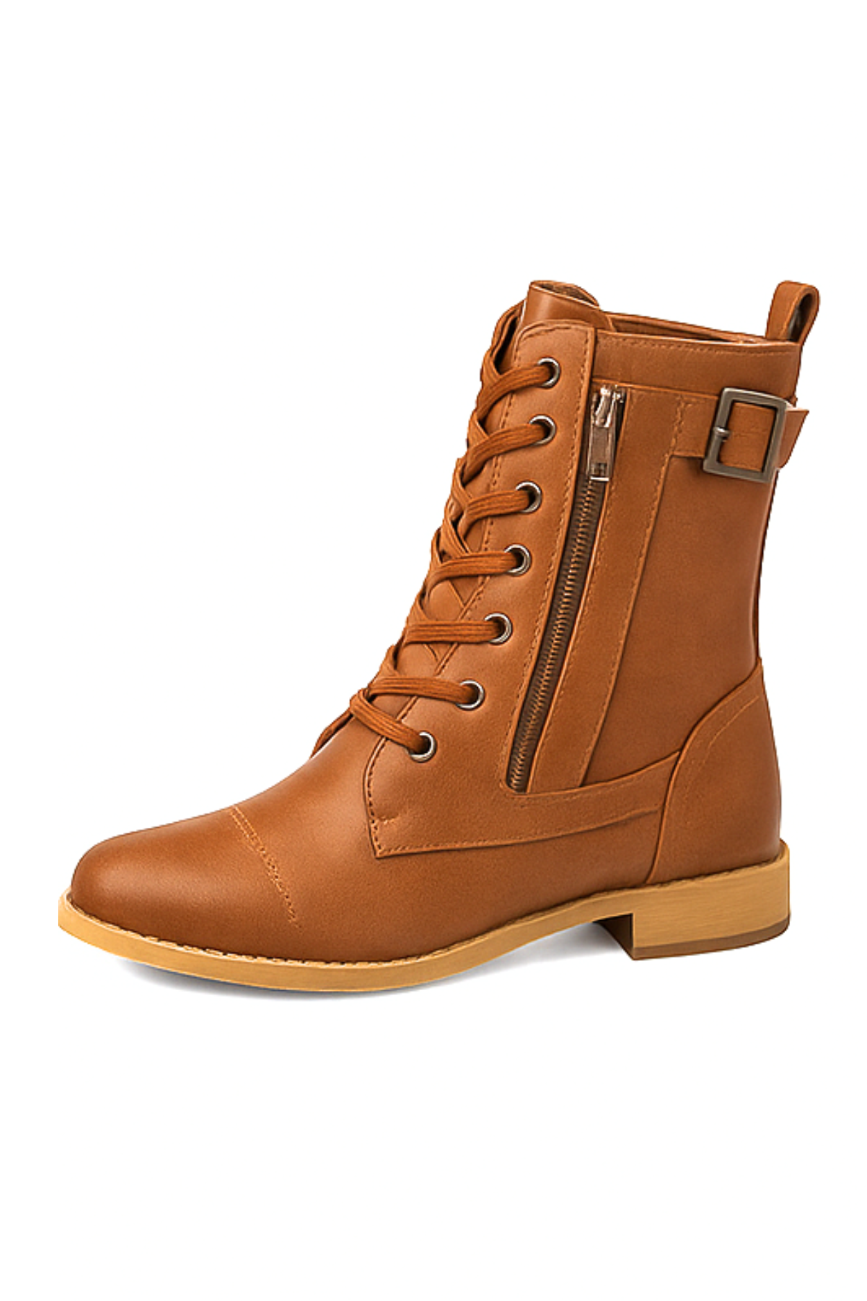 Miya Leather Boots with Zipper - Brown