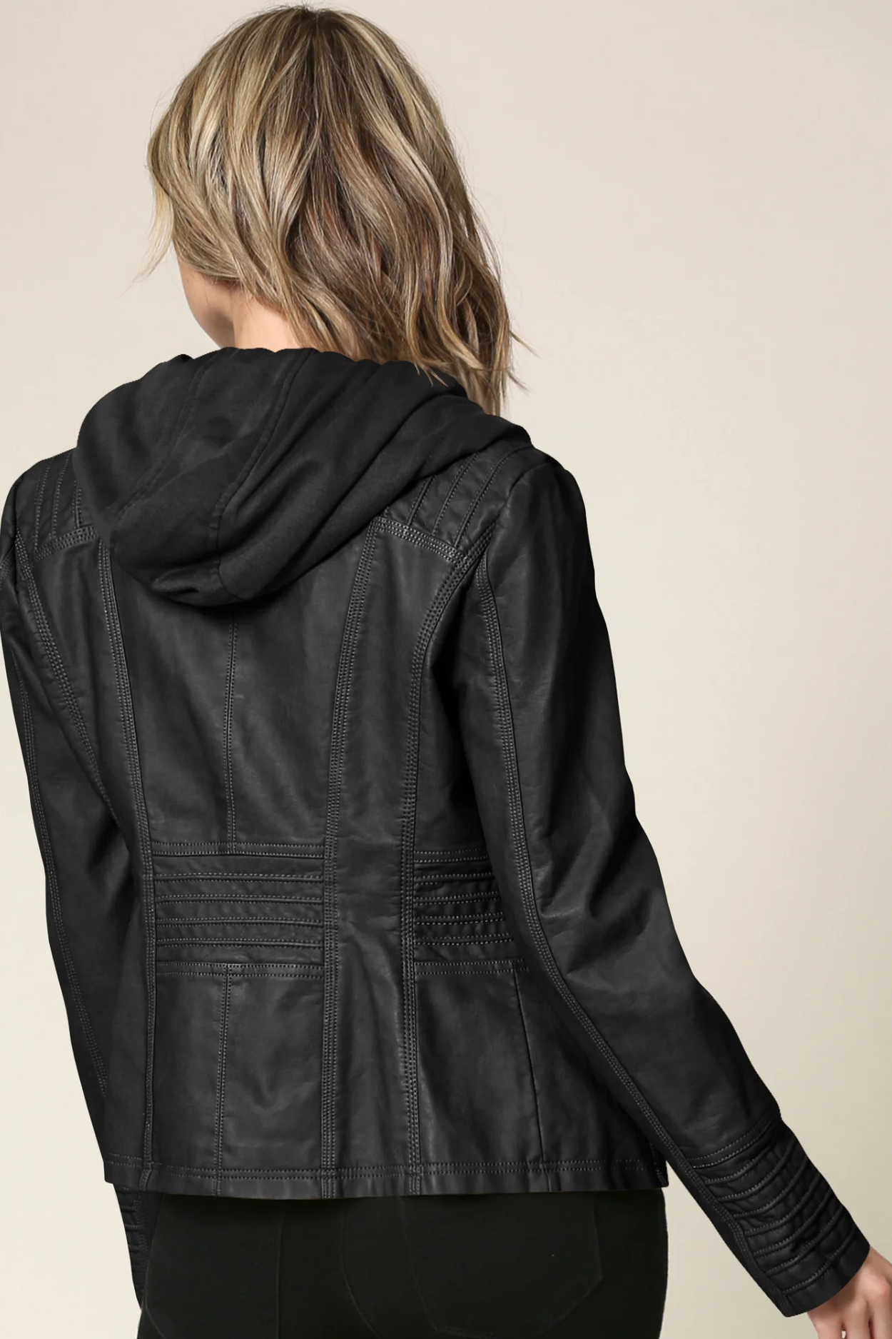 Eva Women's Weatherproof Leather Jacket with Hood - Black