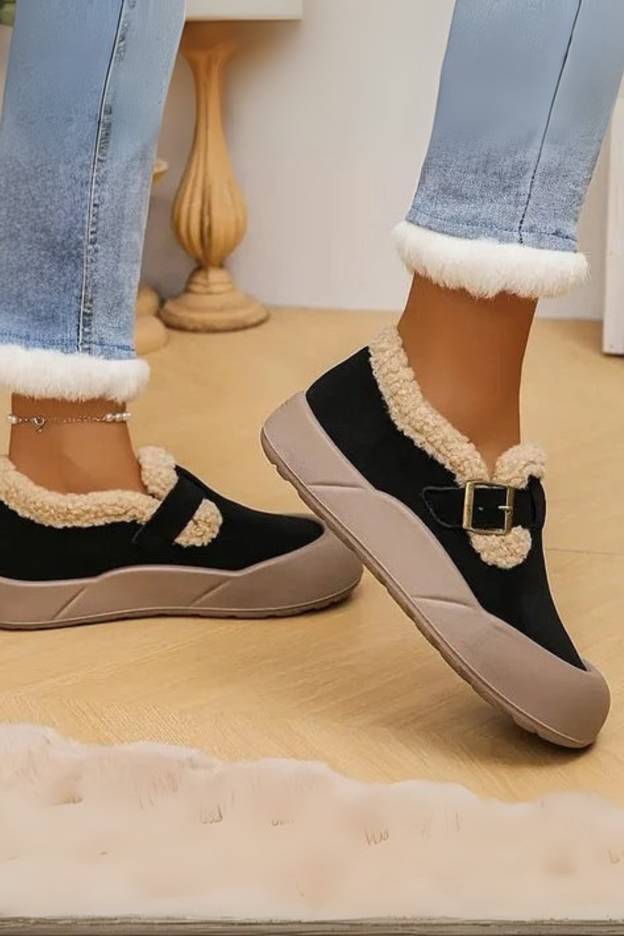 Ivory Comfortable Fleece Lined Shoes - Black