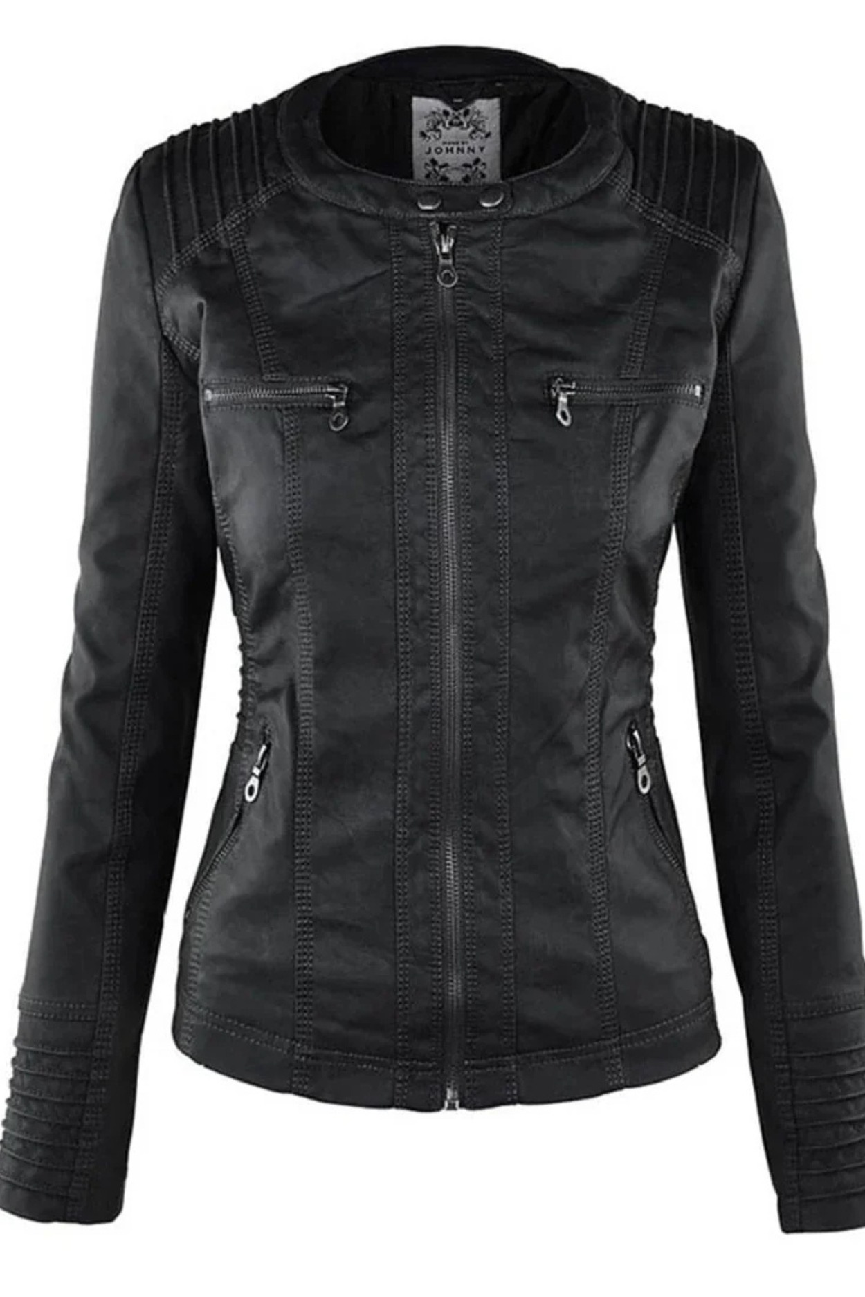 Eva Women's Weatherproof Leather Jacket with Hood - Black