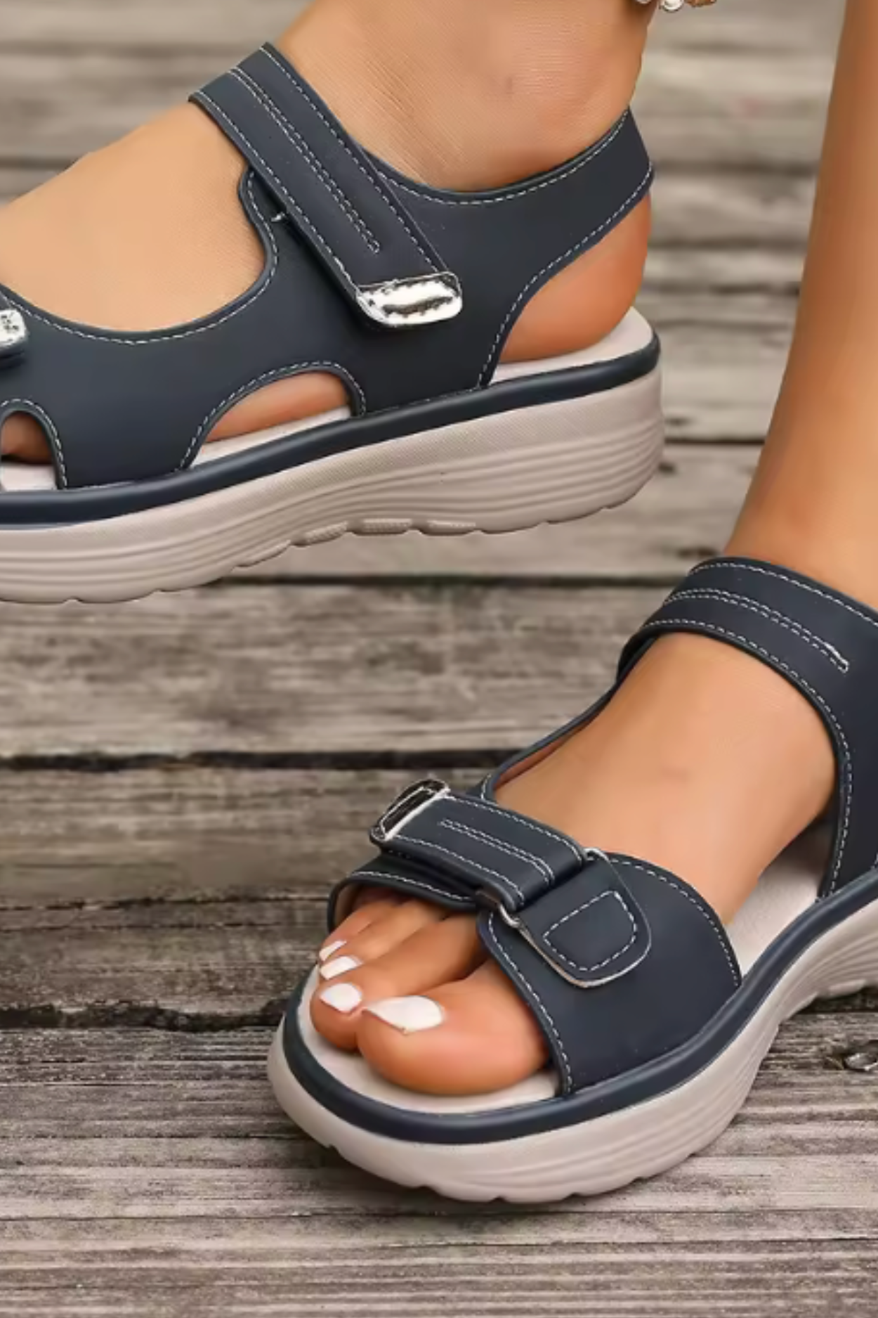 Tonya Orthopedic Leather Sandals - Blue