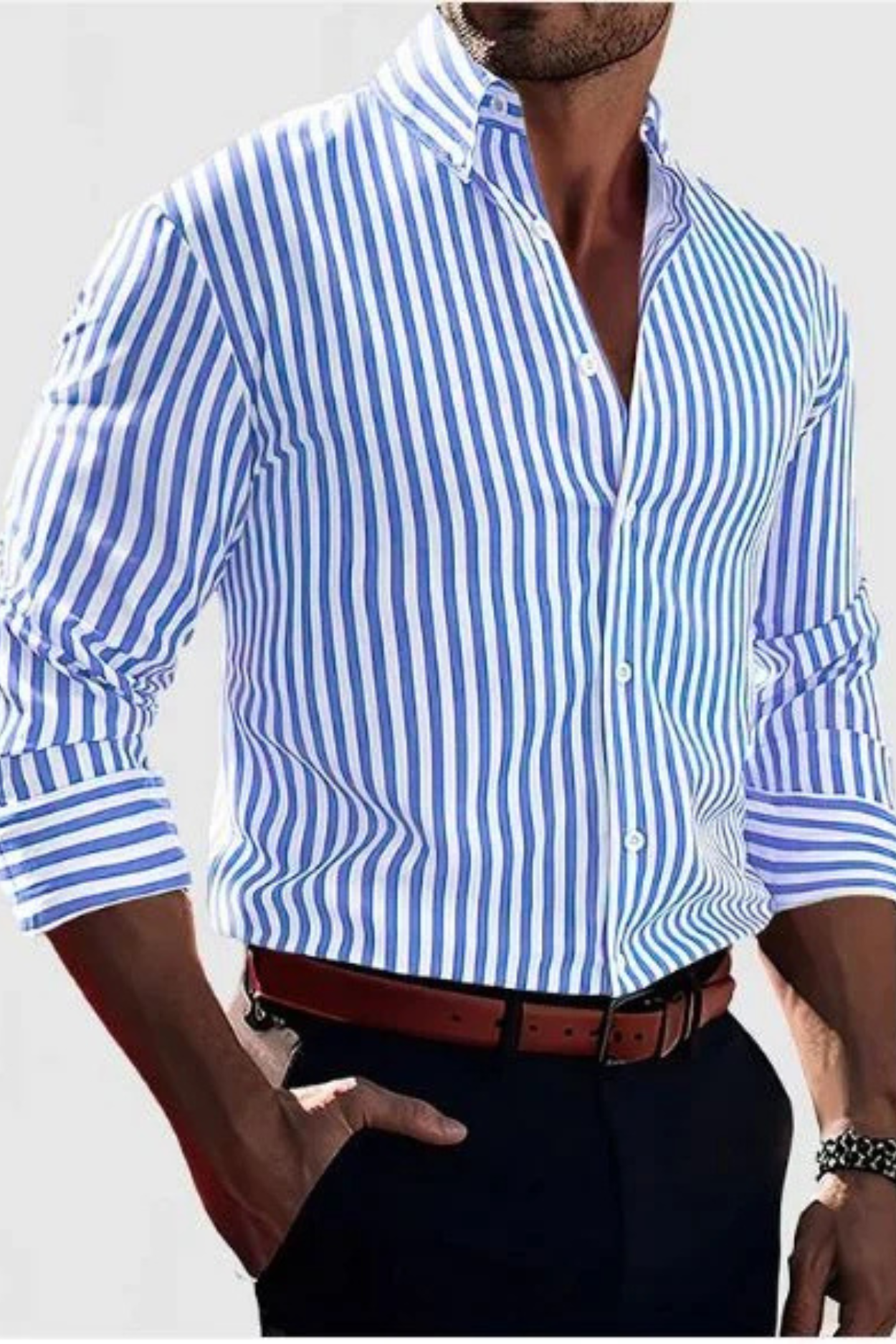 William Elegant Striped Shirt - Light Blue