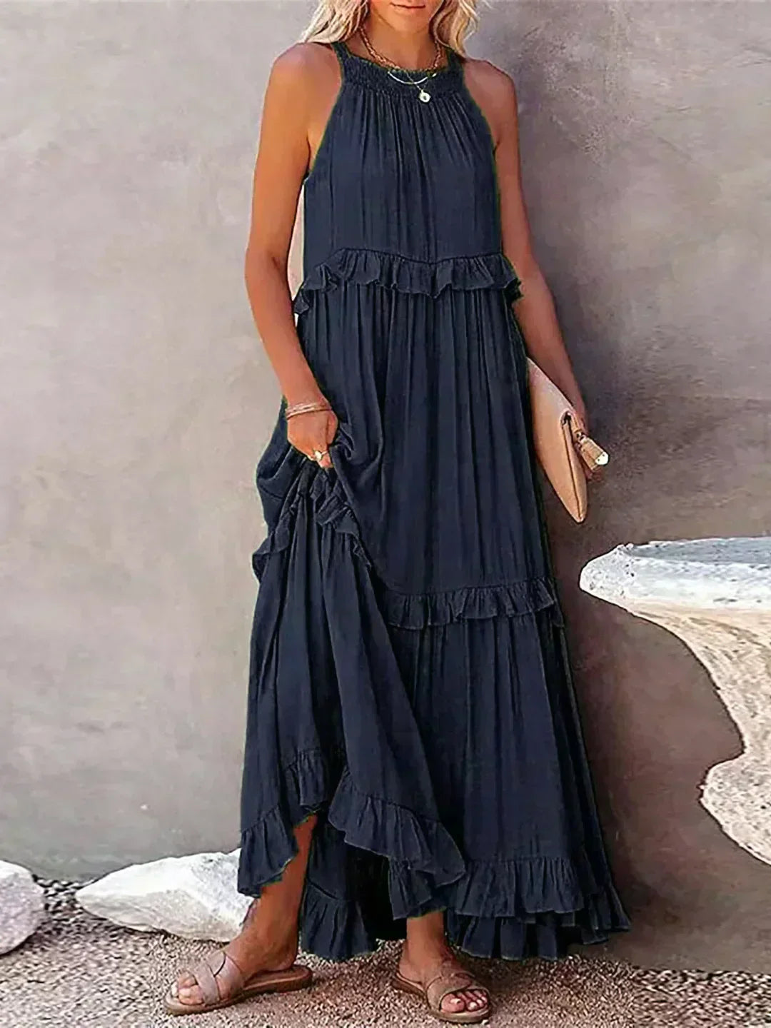 Sarah | Maxi Dress with Ruffles and Halter Neck