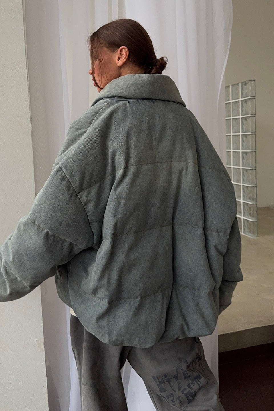 WW | Denim Stehkragen Pufferjacke