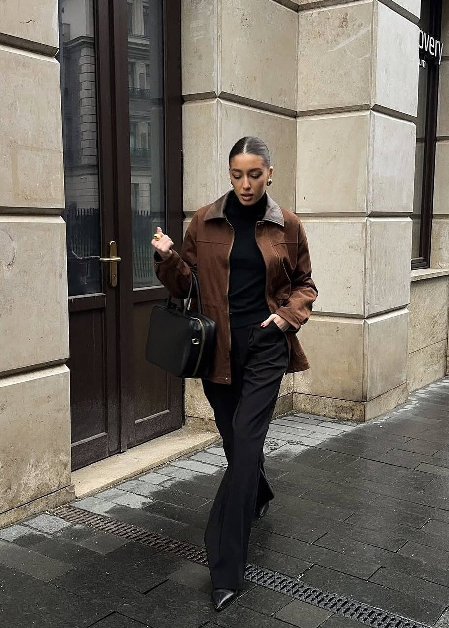 WW | Edge - Oversized Suede Jacket with Contrast Collar