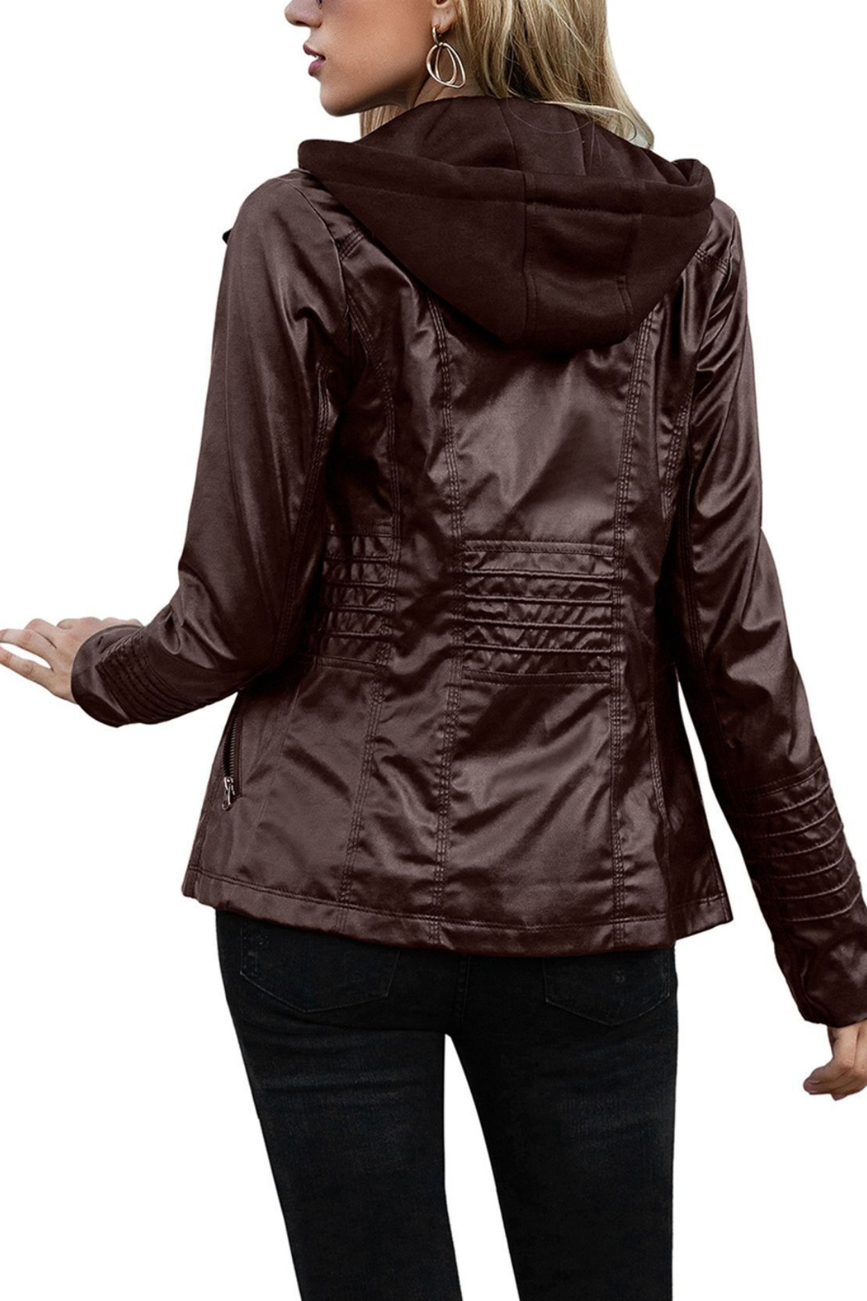 Eva Women's Weatherproof Leather Jacket with Hood - Brown