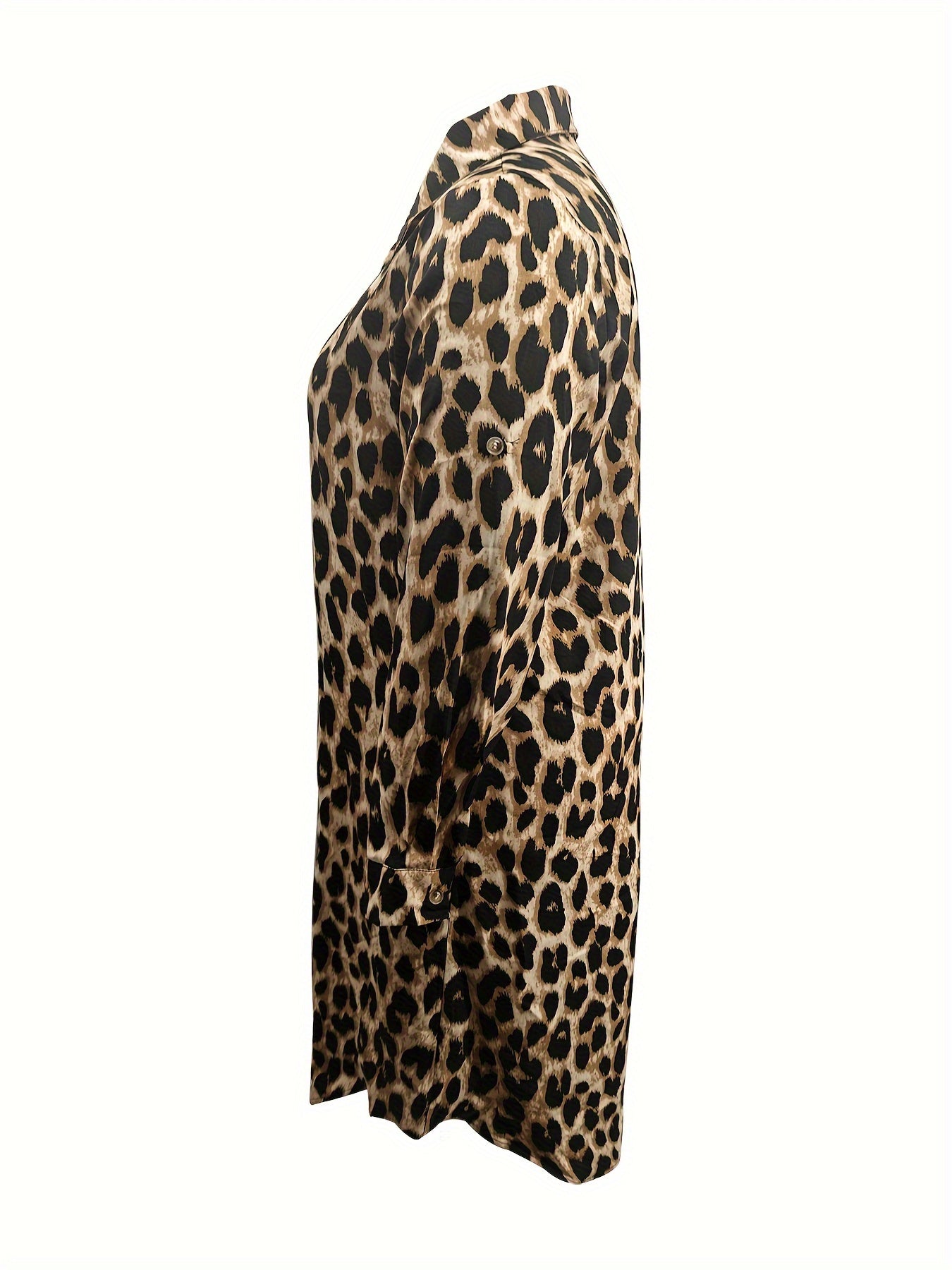WW | Lässiges Leopardenmuster Hemdkleid Mit Langen Ärmeln