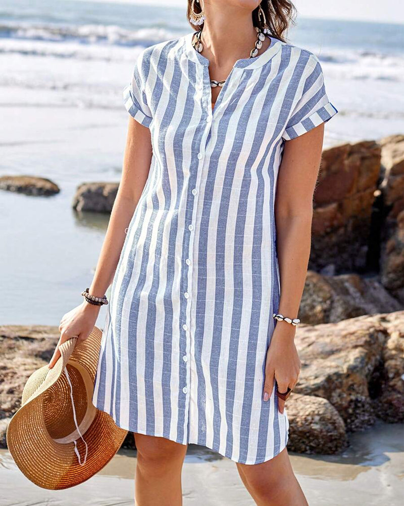 VanDeZaar® | Martine – Elegant Striped Shirt Dress