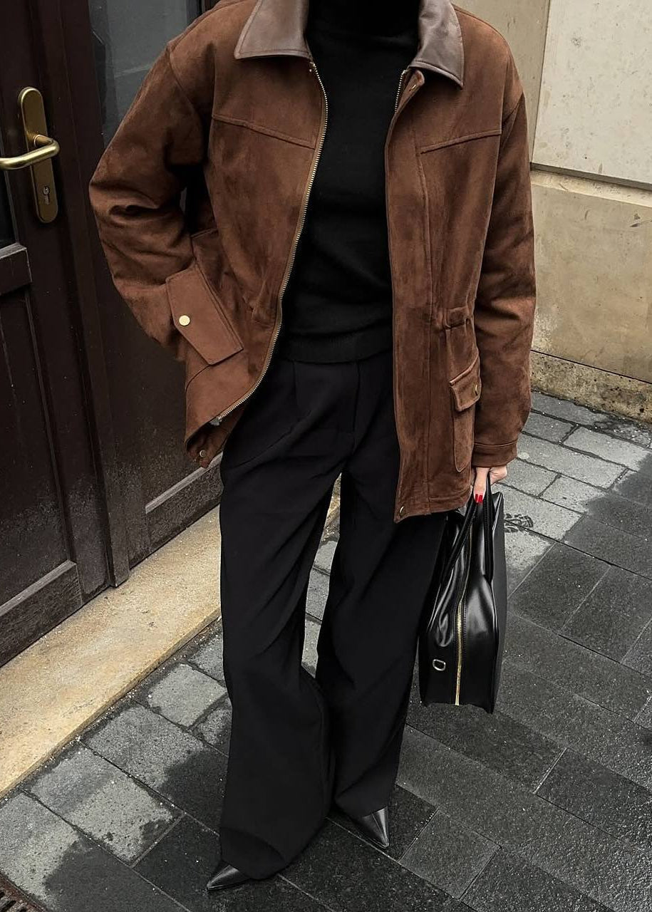 WW | Edge - Oversized Suede Jacket with Contrast Collar