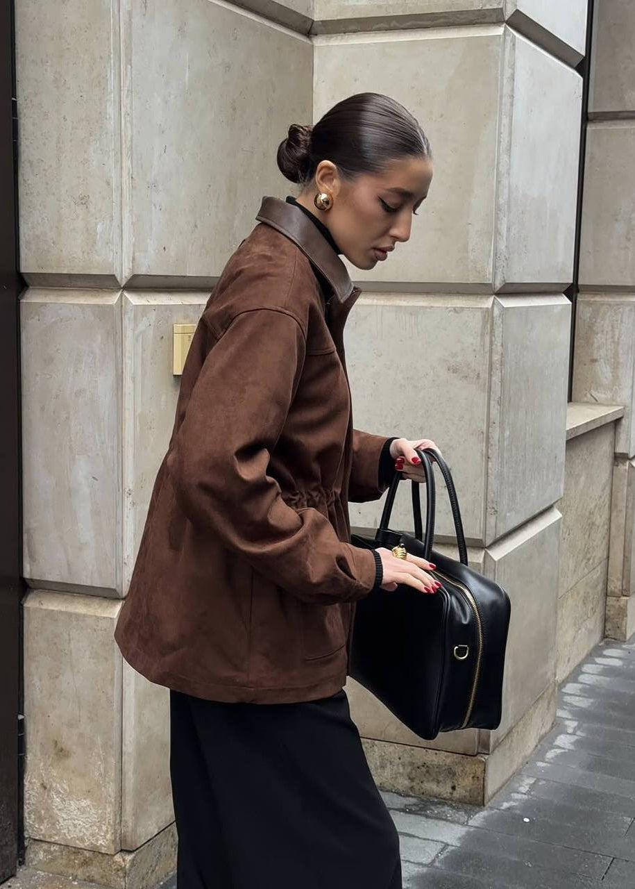 WW | Edge - Oversized Suede Jacket with Contrast Collar