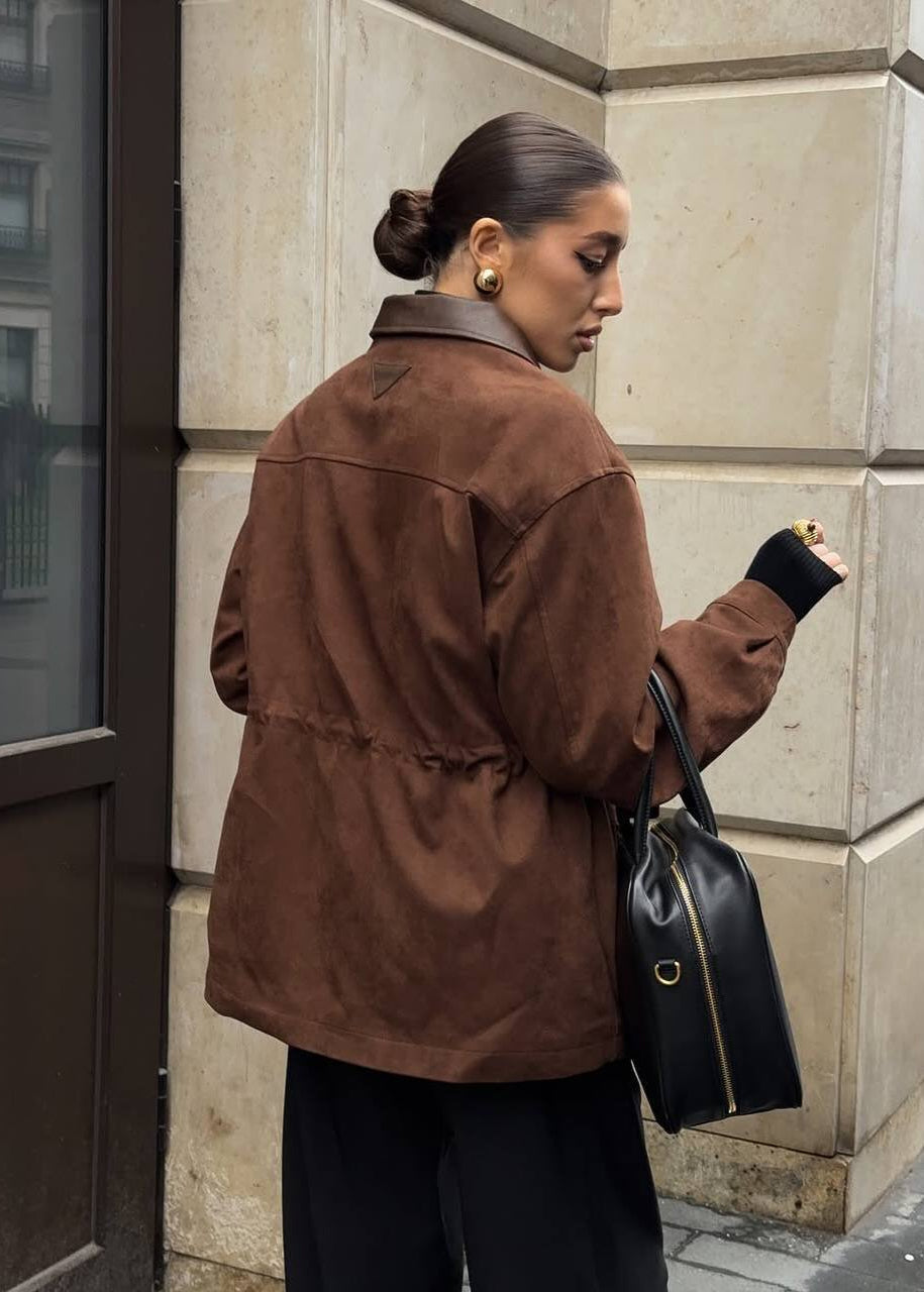 WW | Edge - Oversized Suede Jacket with Contrast Collar