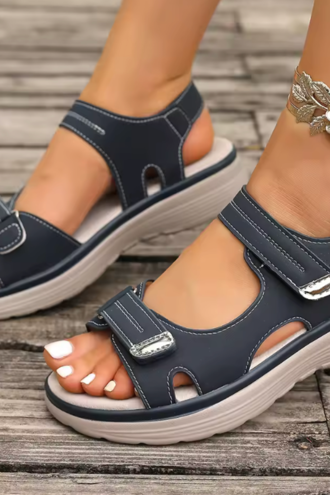 Tonya Orthopedic Leather Sandals - Blue
